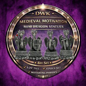 DWK Medieval Motivation Mini Dragon Statues Set of 4 5.25" Resin NIB Gothic
